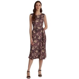 LAUREN RALPH LAUREN Floral Prunted Belted Purple Midi Dress  Size 0